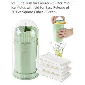 Ice Cube Tray - 3 Pack Mini Ice Molds with Lid 30 Pcs Square Cubes - Green